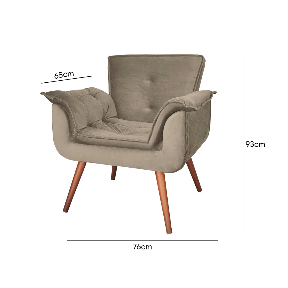 Poltrona Decorativa com Pillow Top no Assento e Braços, Estrutura em Madeira de Eucalipto e Pés Palito