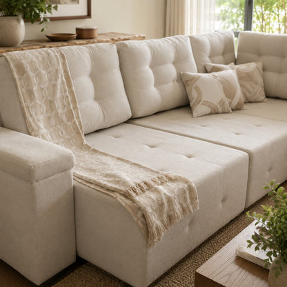 Sofá de Canto Sofisticale 310cm em L Estofado Modular com Chaise