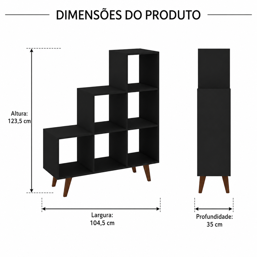Estante Livreiro Retrô com 6 Nichos e Pés 104,5x123,5 cm - imagem 6
