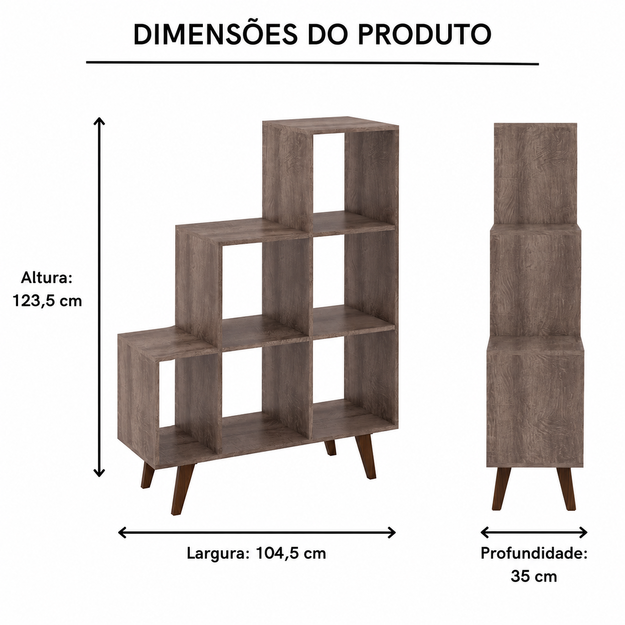 Estante Livreiro Retrô com 6 Nichos e Pés 104,5x123,5 cm - imagem 4