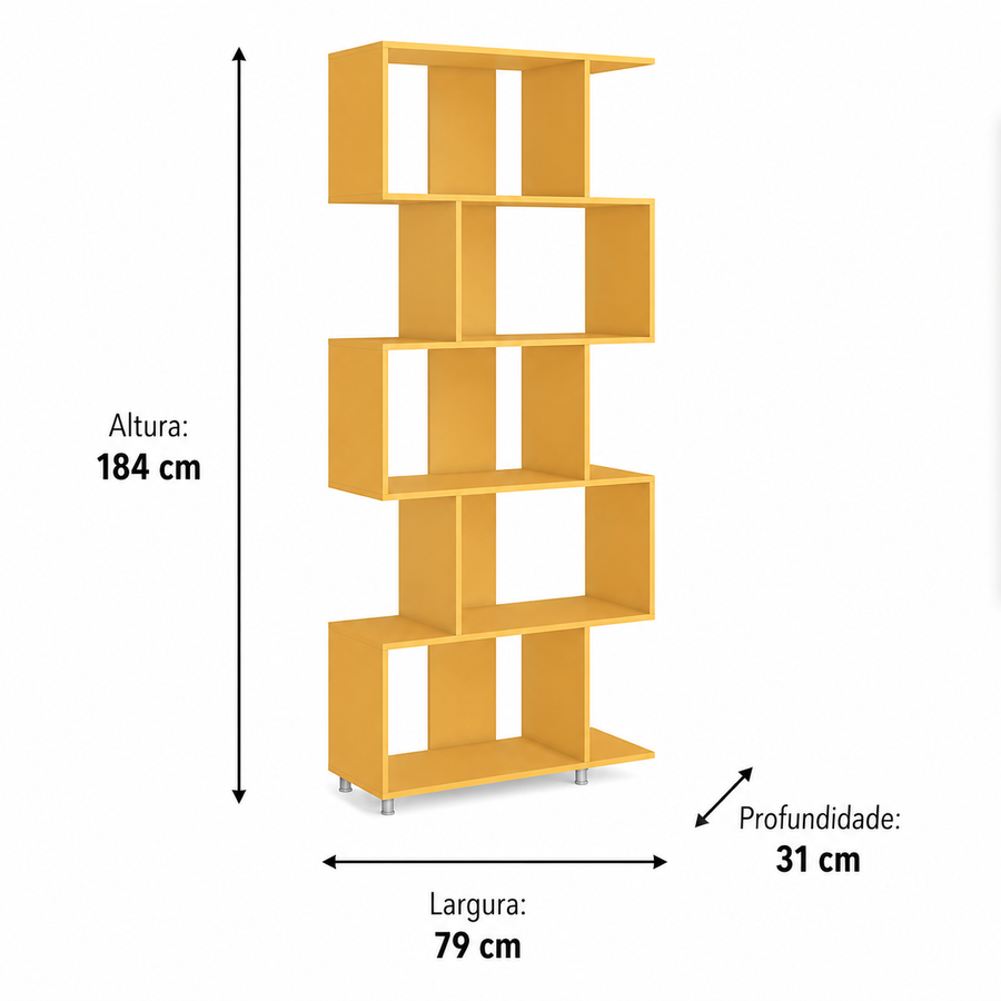Estante Alta Modular com 5 Nichos 79x184 cm Amarela - imagem 2