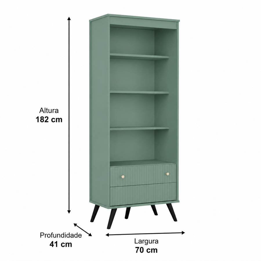 Estante Alta Retrô com 2 Gavetas e 3 Prateleiras 70x182 cm - imagem 2