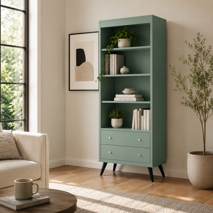 Estante Alta Retrô com 2 Gavetas e 3 Prateleiras 70x182 cm - imagem 1