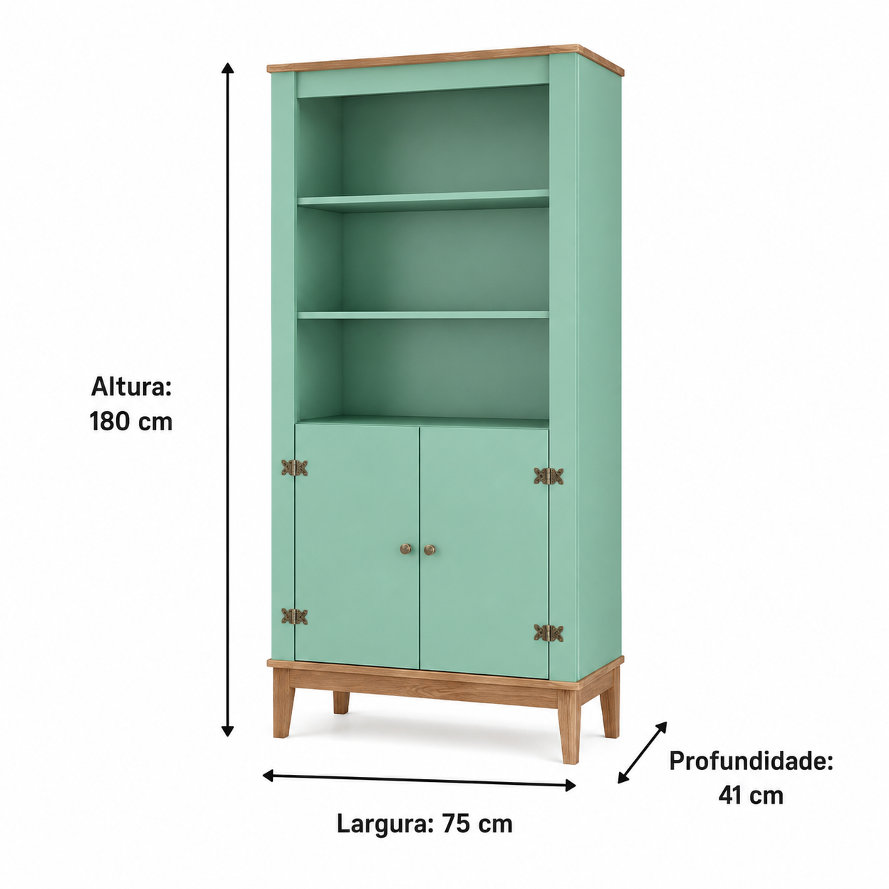 Estante Colonial com 2 Portas, 3 Nichos e Pés de Madeira 75x180 cm