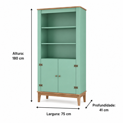 Estante Colonial com 2 Portas, 3 Nichos e Pés de Madeira 75x180 cm