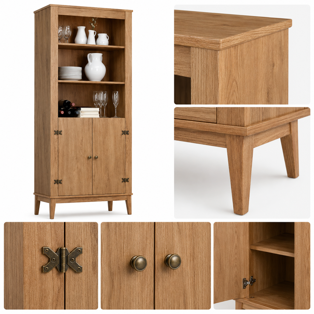 Estante Colonial com 2 Portas, 3 Nichos e Pés de Madeira 75x180 cm