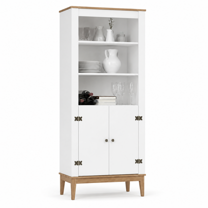Estante Colonial com 2 Portas, 3 Nichos e Pés de Madeira 75x180 cm