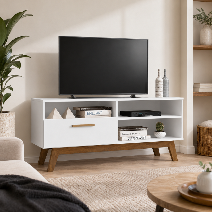 Rack Bancada Paládio  para TV até 55” com Pés de Madeira