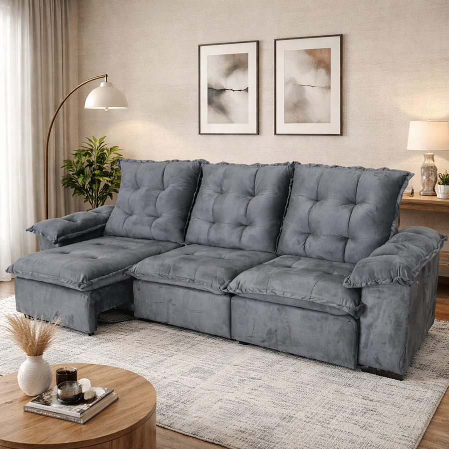 Sofá Retrátil e Reclinável Ferrari 3,00m com Molas Ensacadas e Pillow Top