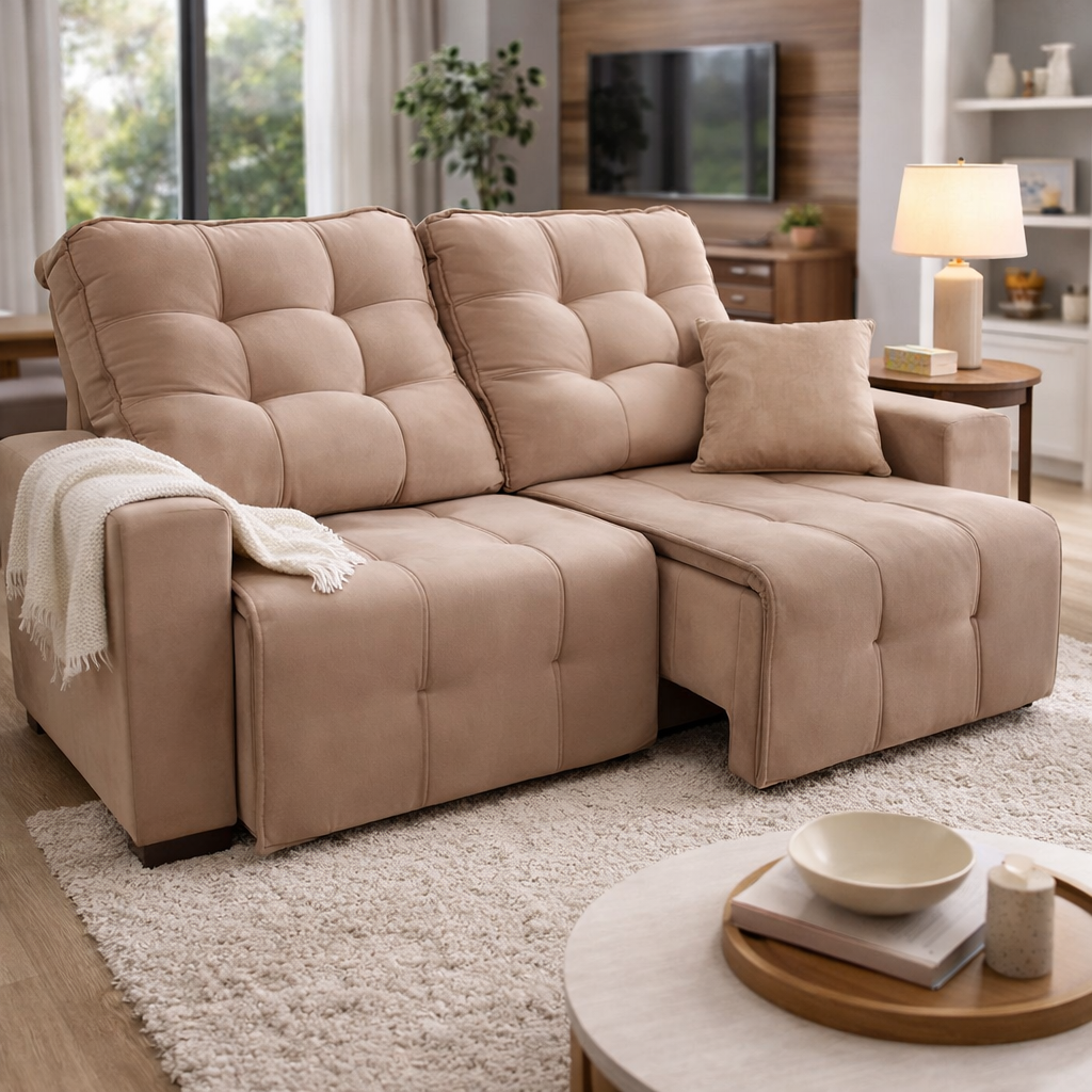 Sofá Liverpool 3 Lugares Retrátil e Reclinável com Molas Ensacadas e Pillow 2m