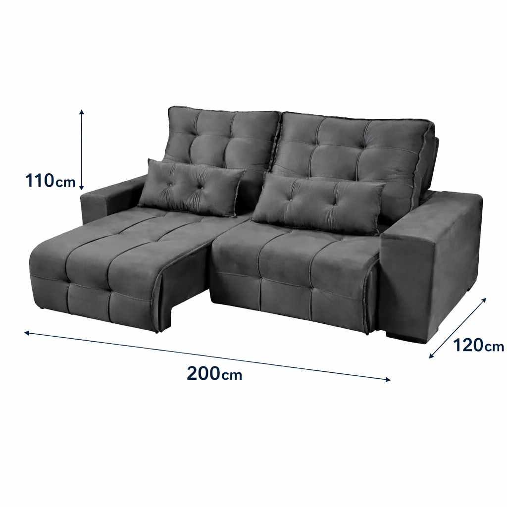 Sofá Liverpool 3 Lugares Retrátil e Reclinável com Molas Ensacadas e Pillow 2m