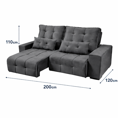 Sofá Liverpool 3 Lugares Retrátil e Reclinável com Molas Ensacadas e Pillow 2m