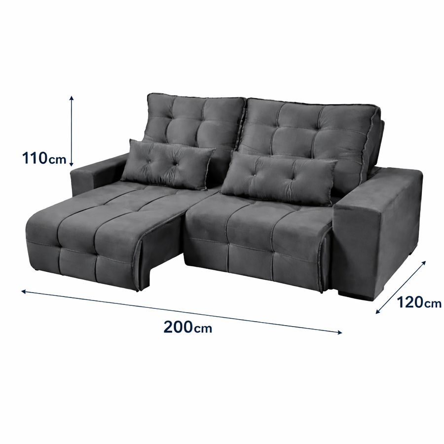 Sofá Liverpool 3 Lugares Retrátil e Reclinável com Molas Ensacadas e Pillow 2m