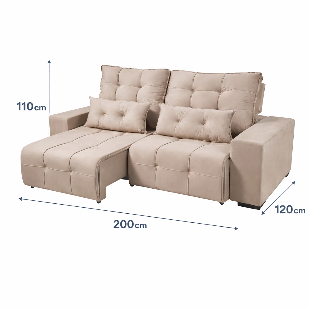 Sofá Liverpool 3 Lugares Retrátil e Reclinável com Molas Ensacadas e Pillow 2m