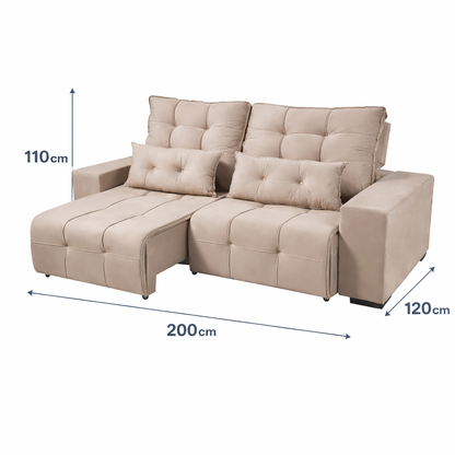 Sofá Liverpool 3 Lugares Retrátil e Reclinável com Molas Ensacadas e Pillow 2m