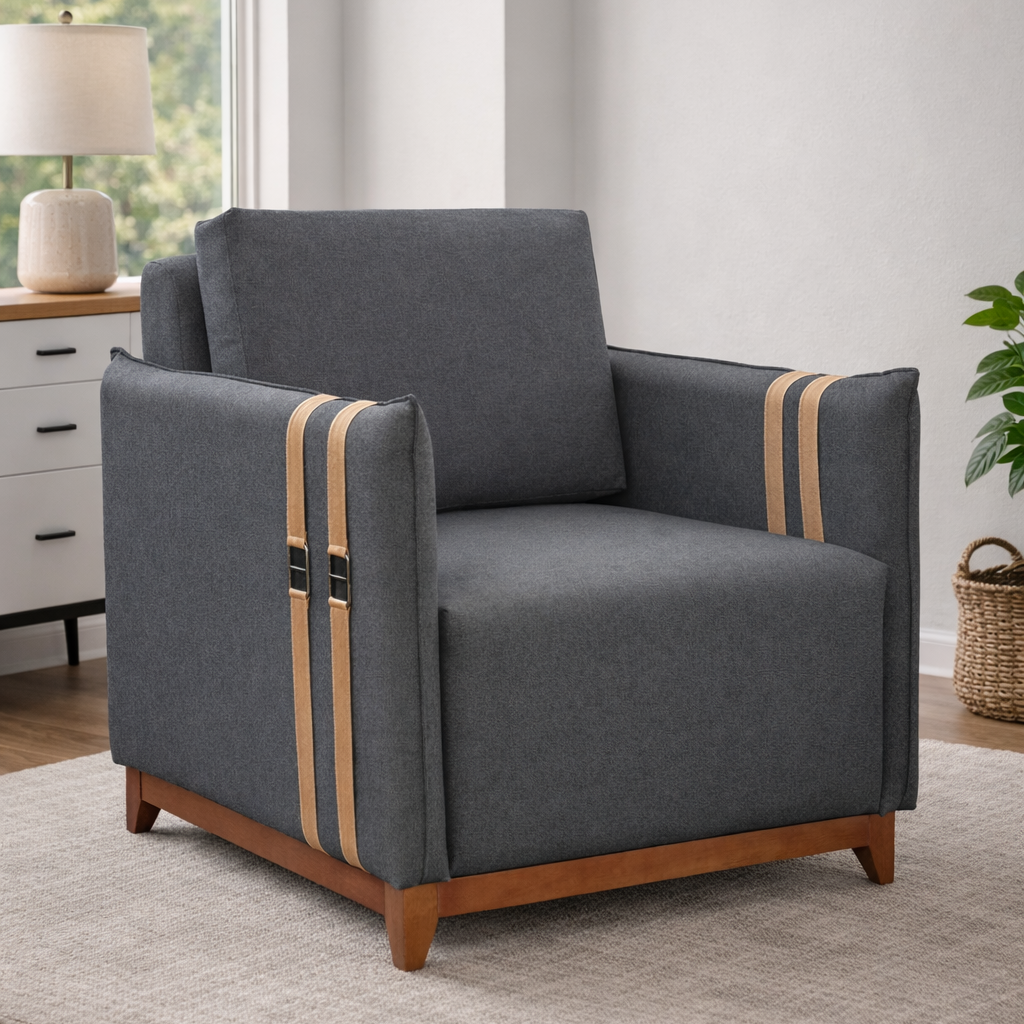 Poltrona Bogota 1 Lugar — Linho, Madeira de Eucalipto e Conforto com Espumas D20/D26