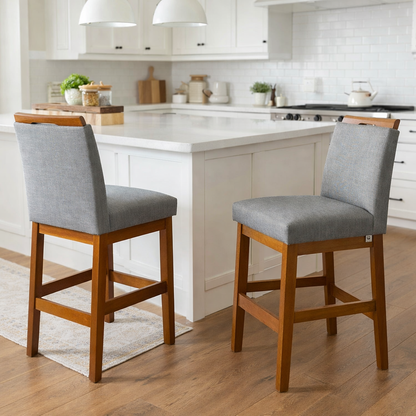 Kit 2 Banquetas Baixa Rubi 63cm Linho – Estrutura em Madeira