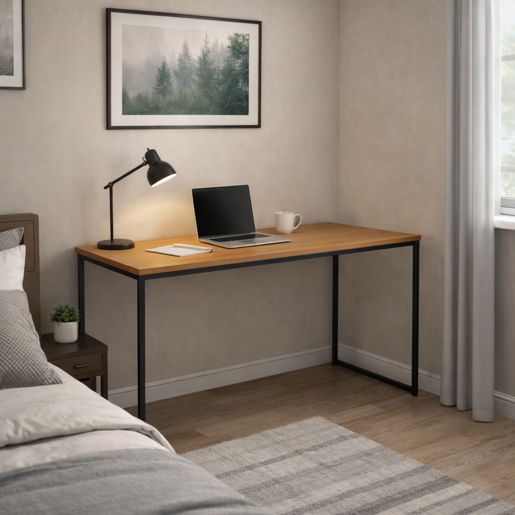 Mesa Escrivaninha Industrial 136cm Canela e Preto Fosco