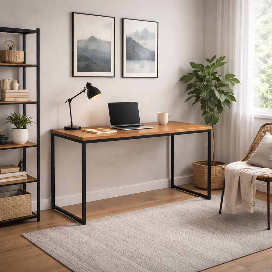 Mesa Escrivaninha Industrial 136cm Canela e Preto Fosco