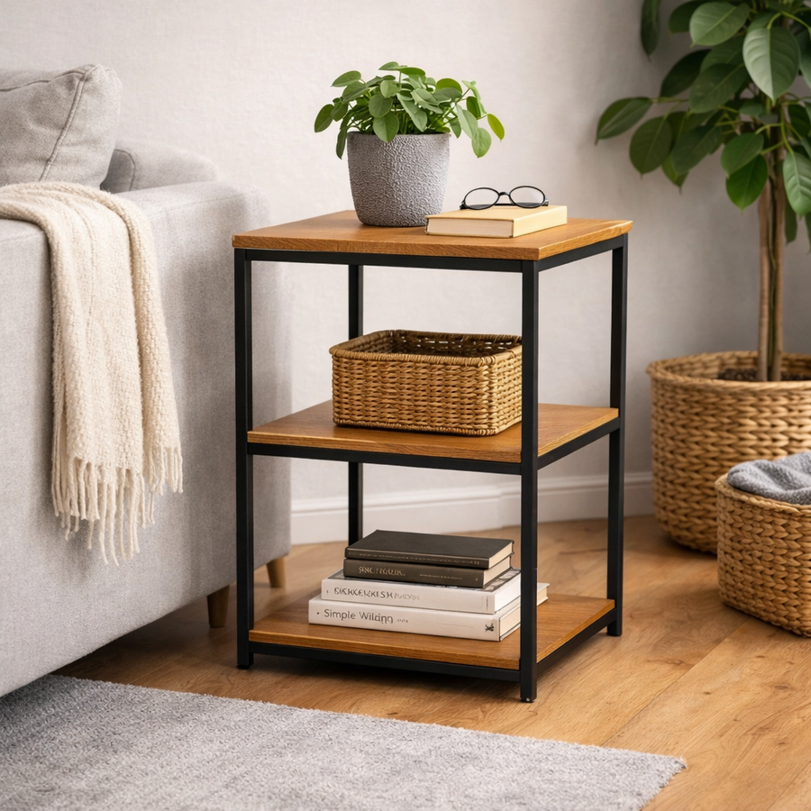 Mesa de Apoio Industrial 45x60cm Freijó e Preto Fosco