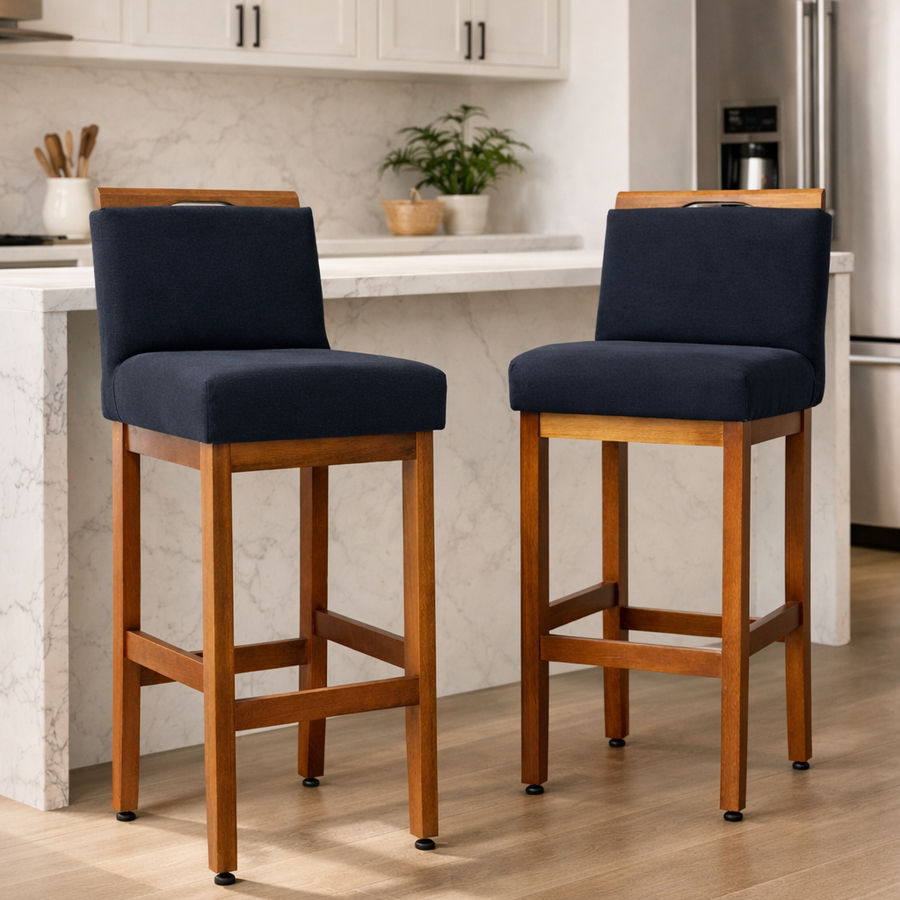 Kit 2 Banquetas Alta Safira Linho 104cm – Apoio para Pés