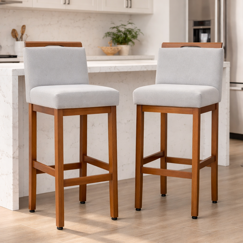 Kit 2 Banquetas Alta Safira Linho 104cm – Apoio para Pés