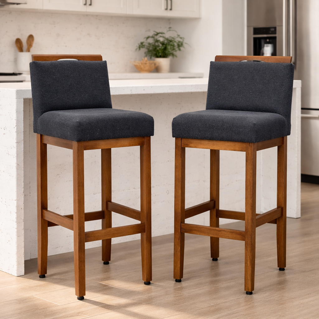 Kit 2 Banquetas Alta Safira Linho 104cm – Apoio para Pés