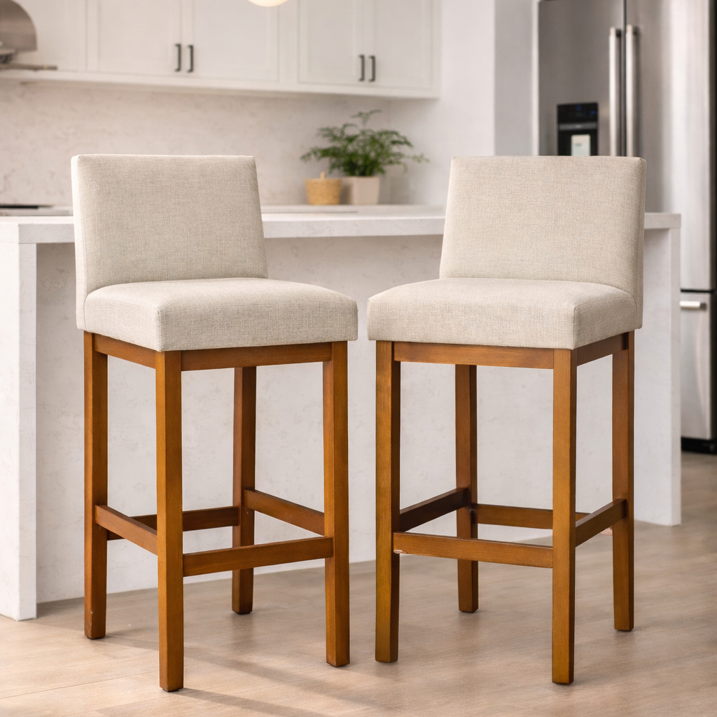 Kit 2 Banquetas Gold Linho – Estrutura em Madeira Maciça