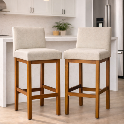 Kit 2 Banquetas Gold Linho – Estrutura em Madeira Maciça