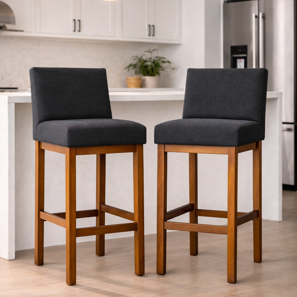 Kit 2 Banquetas Gold Linho – Estrutura em Madeira Maciça