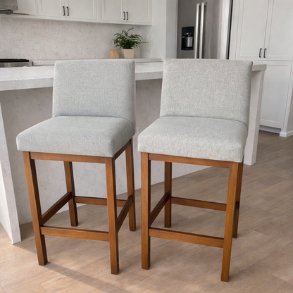 Kit 2 Banquetas Gold Linho – Estrutura em Madeira Maciça