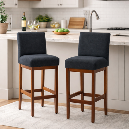 Kit 2 Banquetas Alta Jade Linho – Encosto Estofado