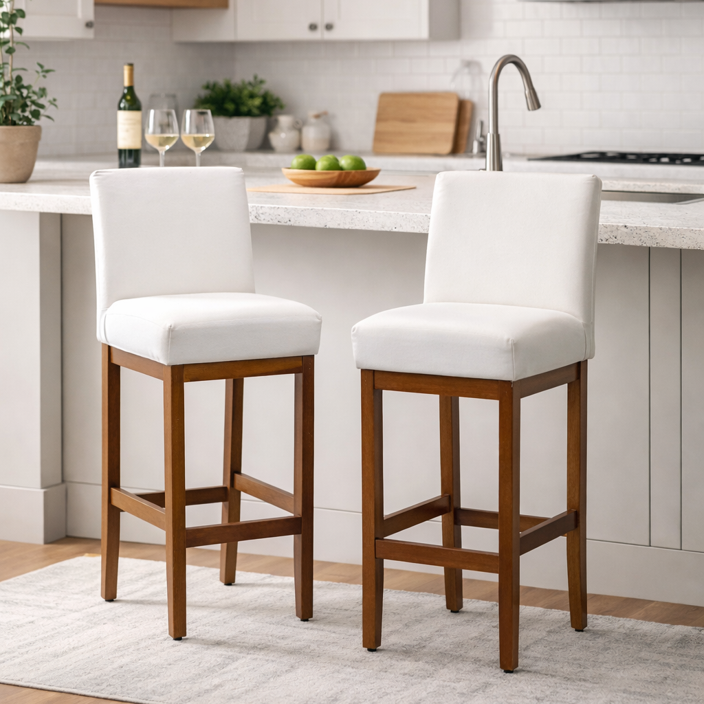 Kit 2 Banquetas Alta Jade Linho – Encosto Estofado