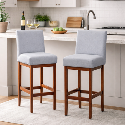 Kit 2 Banquetas Alta Jade Linho – Encosto Estofado