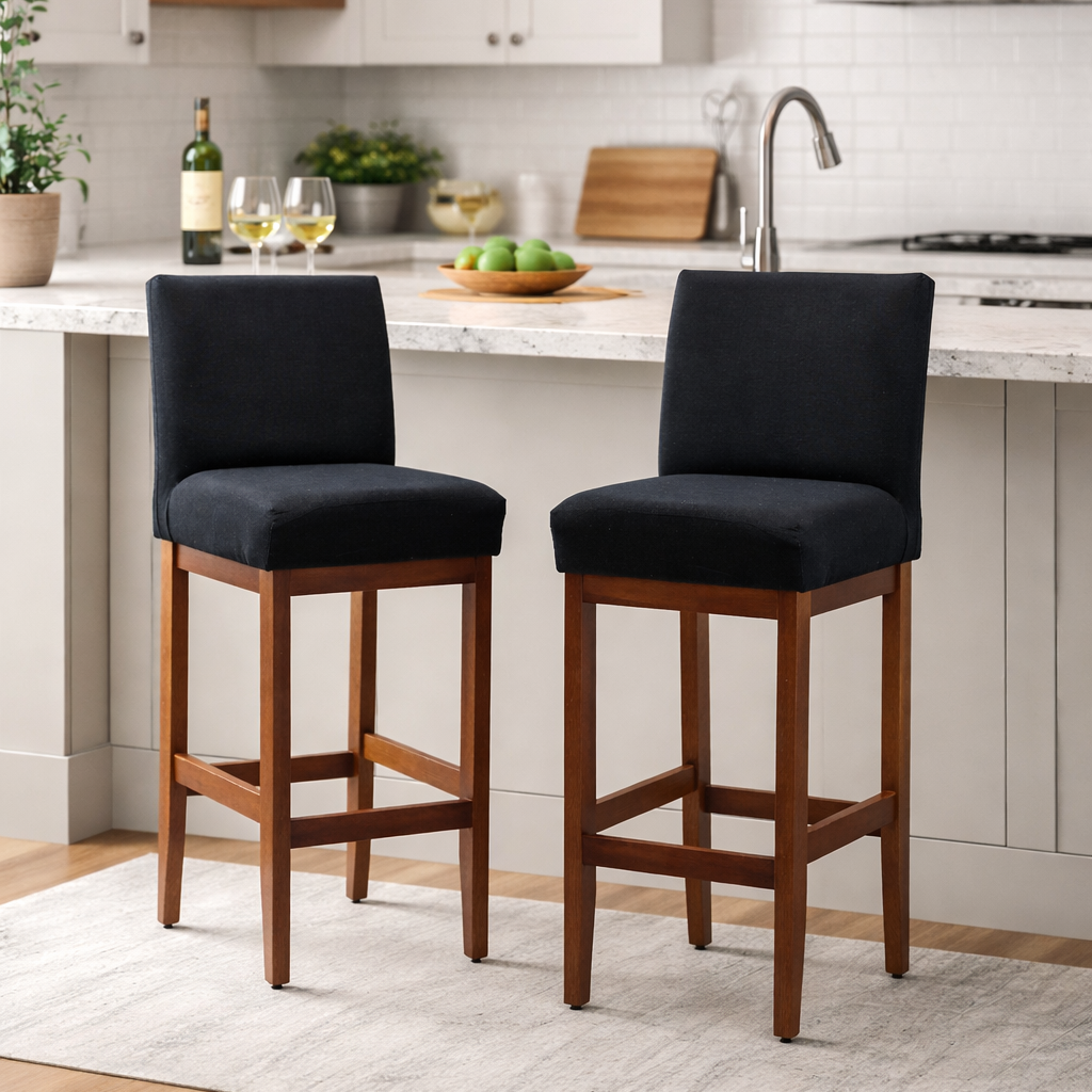 Kit 2 Banquetas Alta Jade Linho – Encosto Estofado