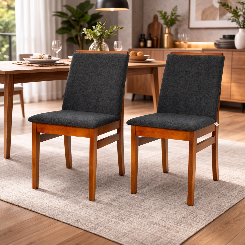 Kit 2 Cadeiras Veneza Linho – Estrutura em Madeira Maciça