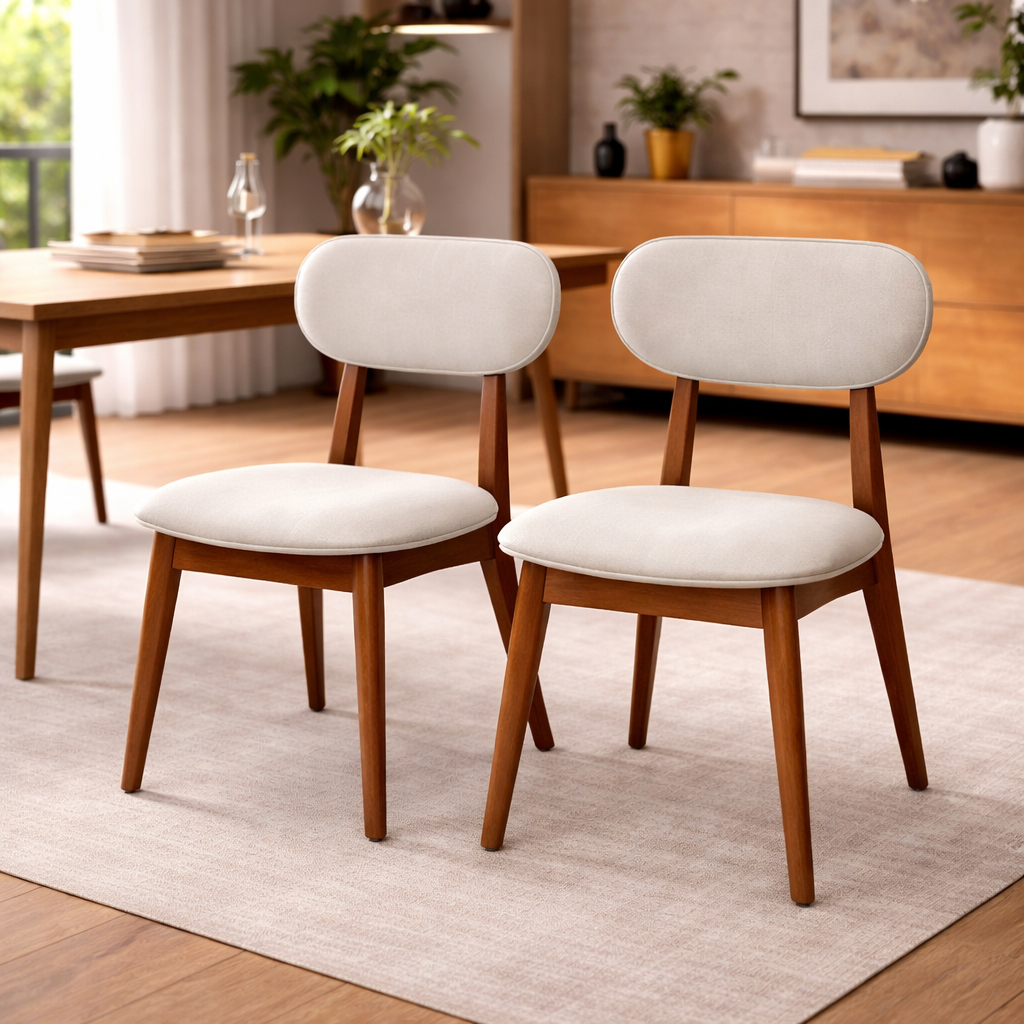 Cadeira de Jantar Betina | Madeira Amêndoa + Assento em Linho | Confortável