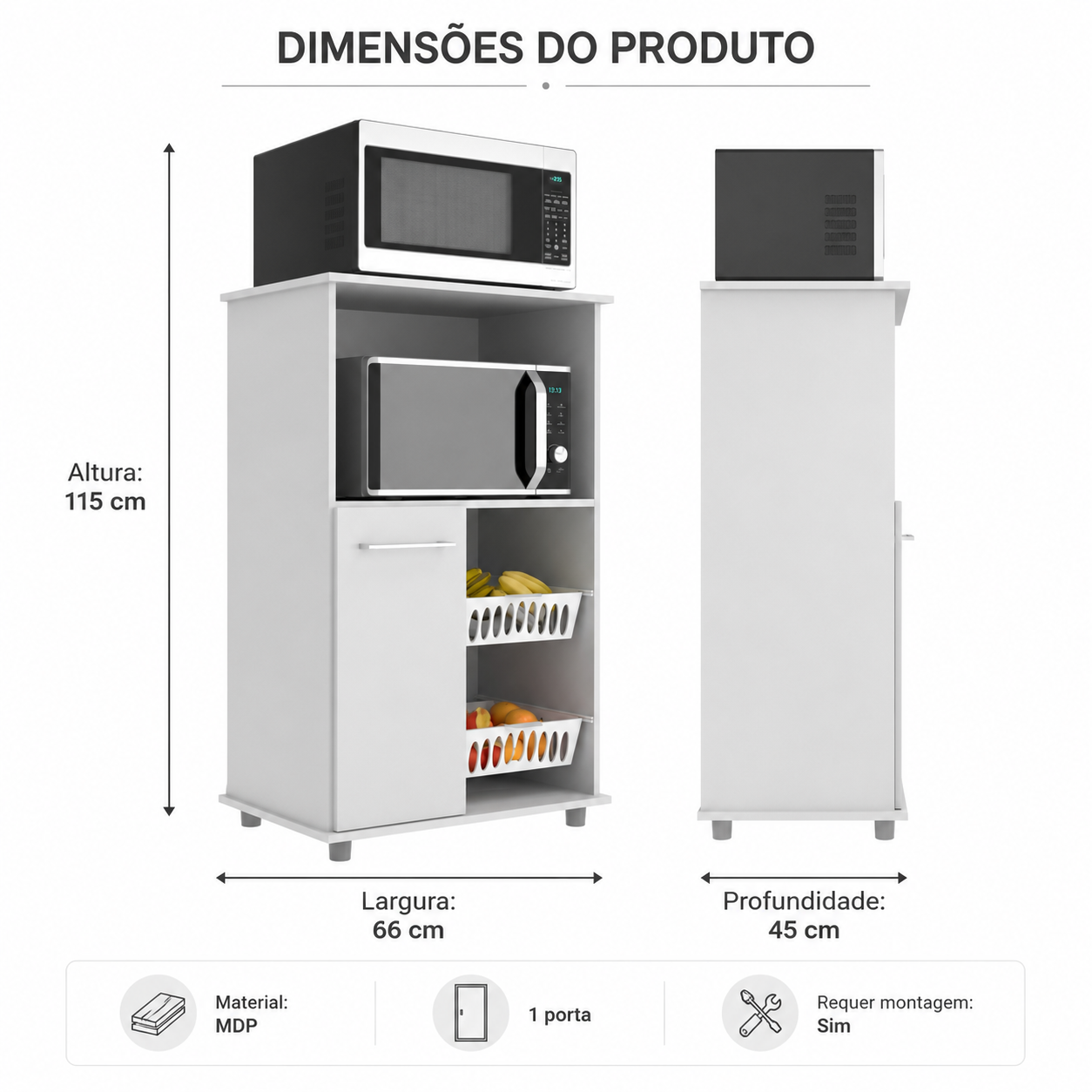 Balcão Fruteira para Forno e Micro-ondas com 2 Cestos 66 cm - imagem 5