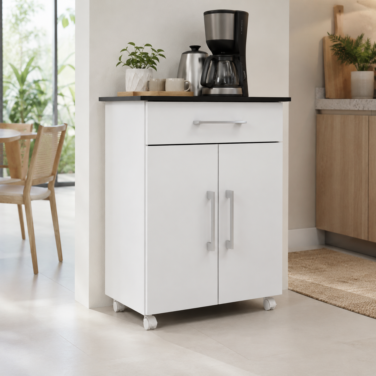 Balcão de Cozinha Multiuso com 2 Portas, 1 Gaveta e Rodízios 75 cm - imagem 1