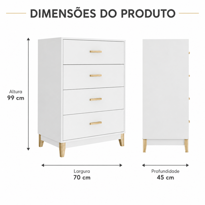 Cômoda 4 Gavetas com Corrediças Metálicas e Pés de Madeira 70 cm - imagem 8