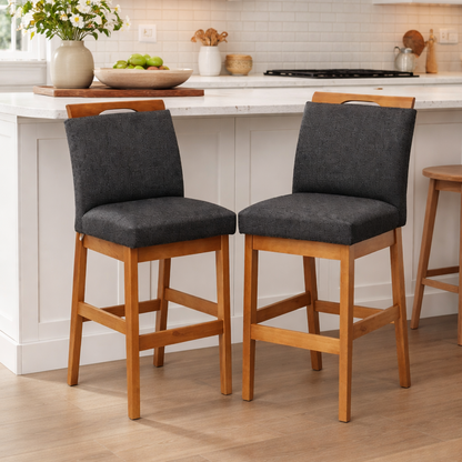 Kit 2 Banquetas Baixa Rubi 63cm Linho – Estrutura em Madeira