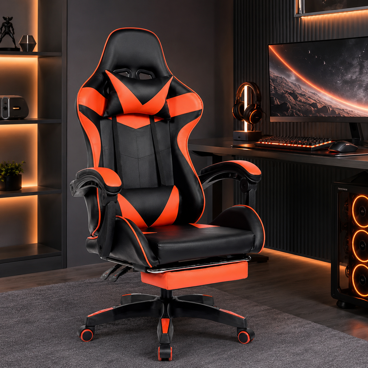 Cadeira Gamer Ergonômica com Apoio para os Pés e Encosto Alto