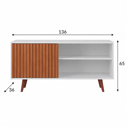 Rack San Diego para TV Sala Moderno com Porta Ripado Nichos e Pés Palito