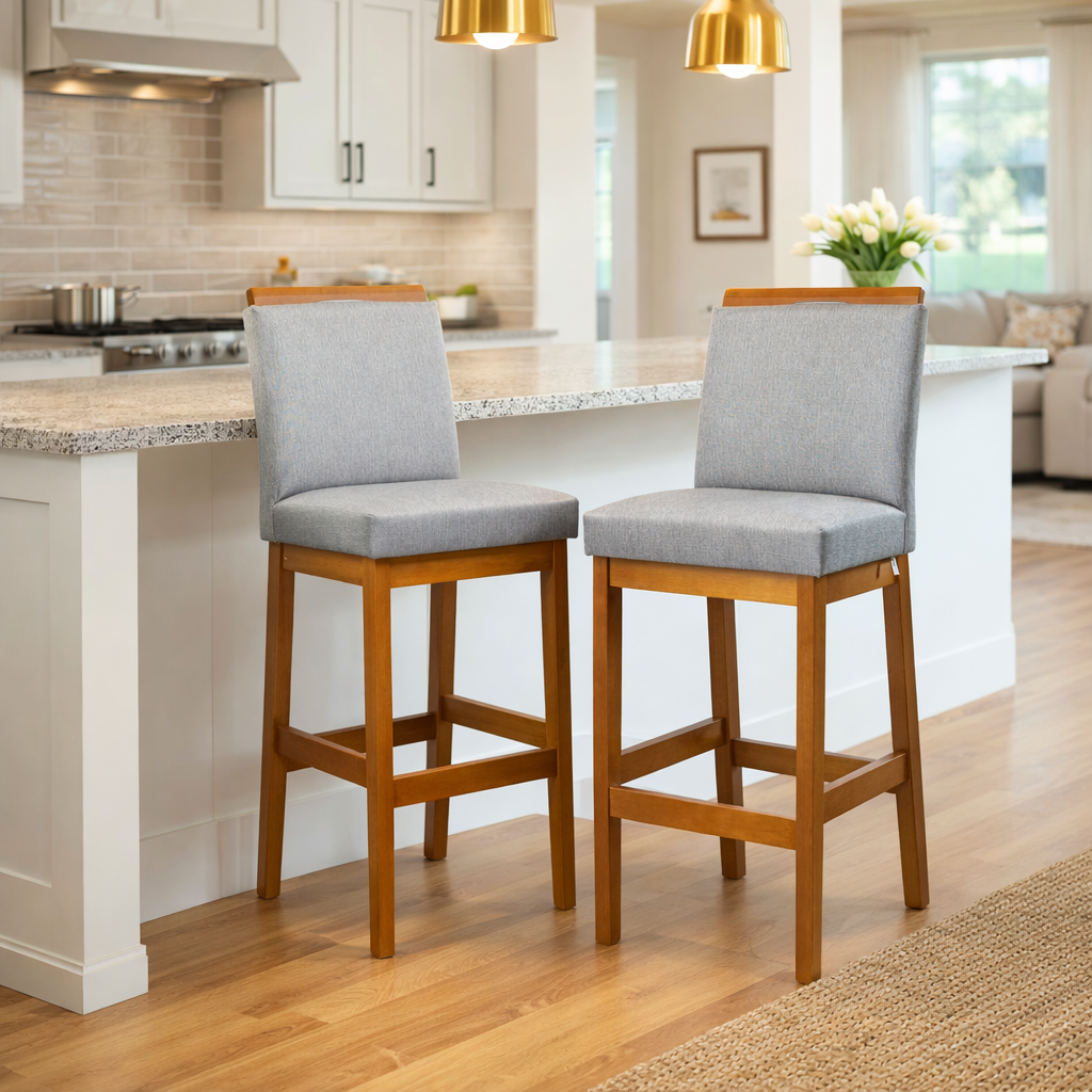 Kit 2 Banquetas Rubi Estofada – Estrutura em Madeira