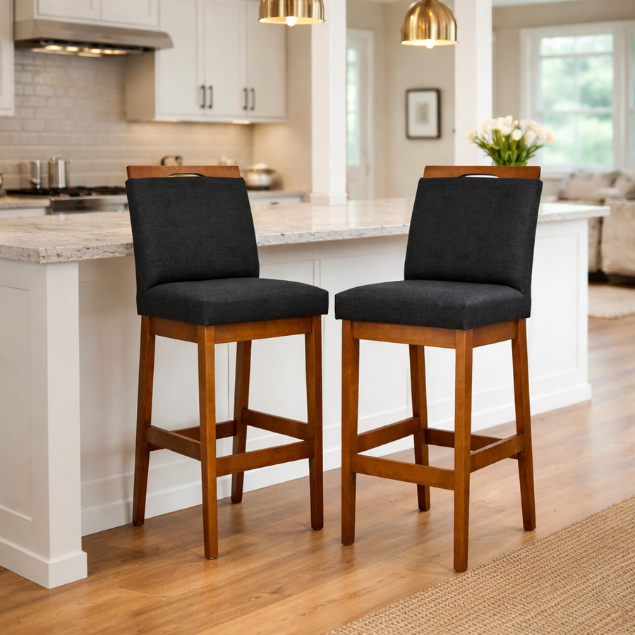 Kit 2 Banquetas Rubi Estofada com Encosto e Estrutura de Madeira Maciça