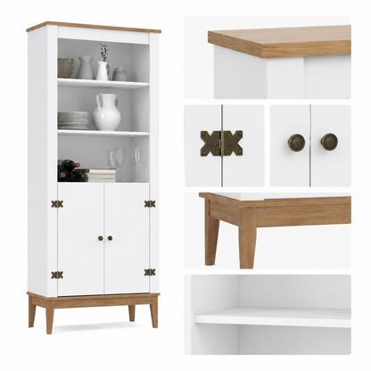 Estante Colonial com 2 Portas, 3 Nichos e Pés de Madeira 75x180 cm
