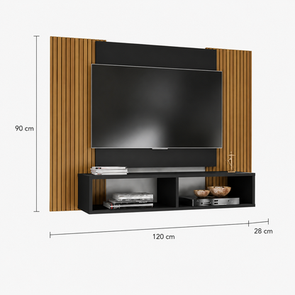 Painel Navi Preto Fosco/Ripado com Rack Suspenso para TV até 48”