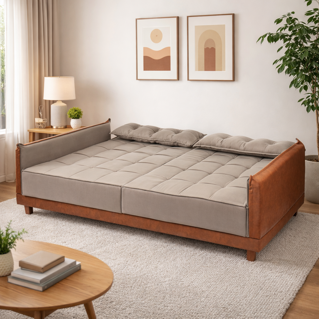 Sofá-Cama Arizona 210cm Linho/Corino – Espuma D28