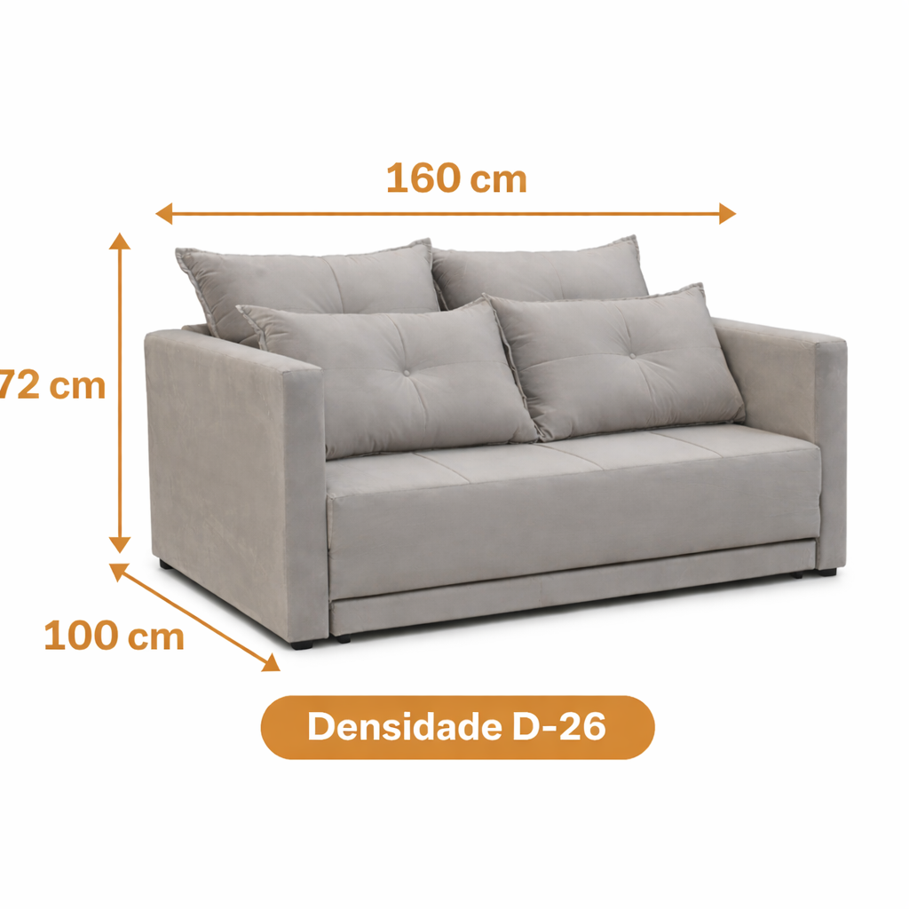 Sofá-Cama Novitá — Compacto, Confortável e Prático (Espuma D26)