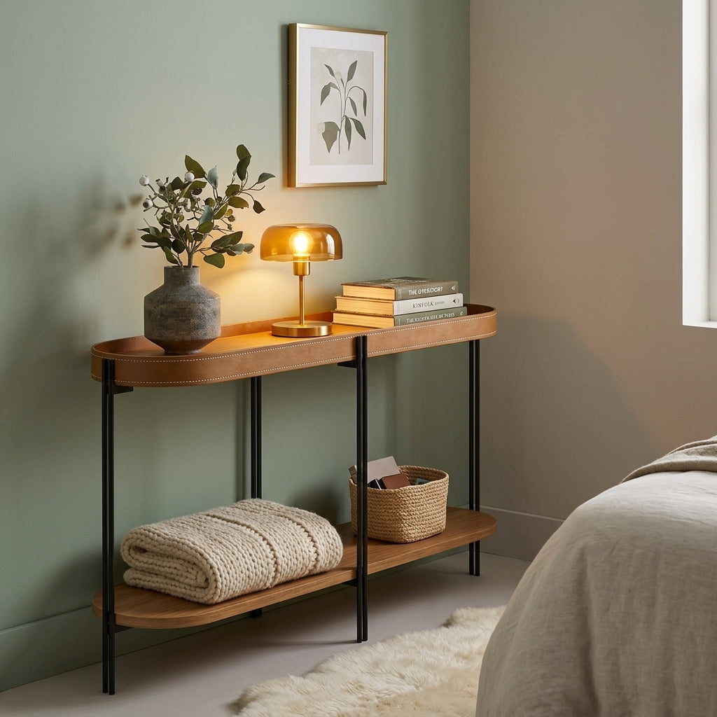 Aparador Monaco 139 cm em MDF, MDP e Aço com Couro Ecológico ambientado no quarto